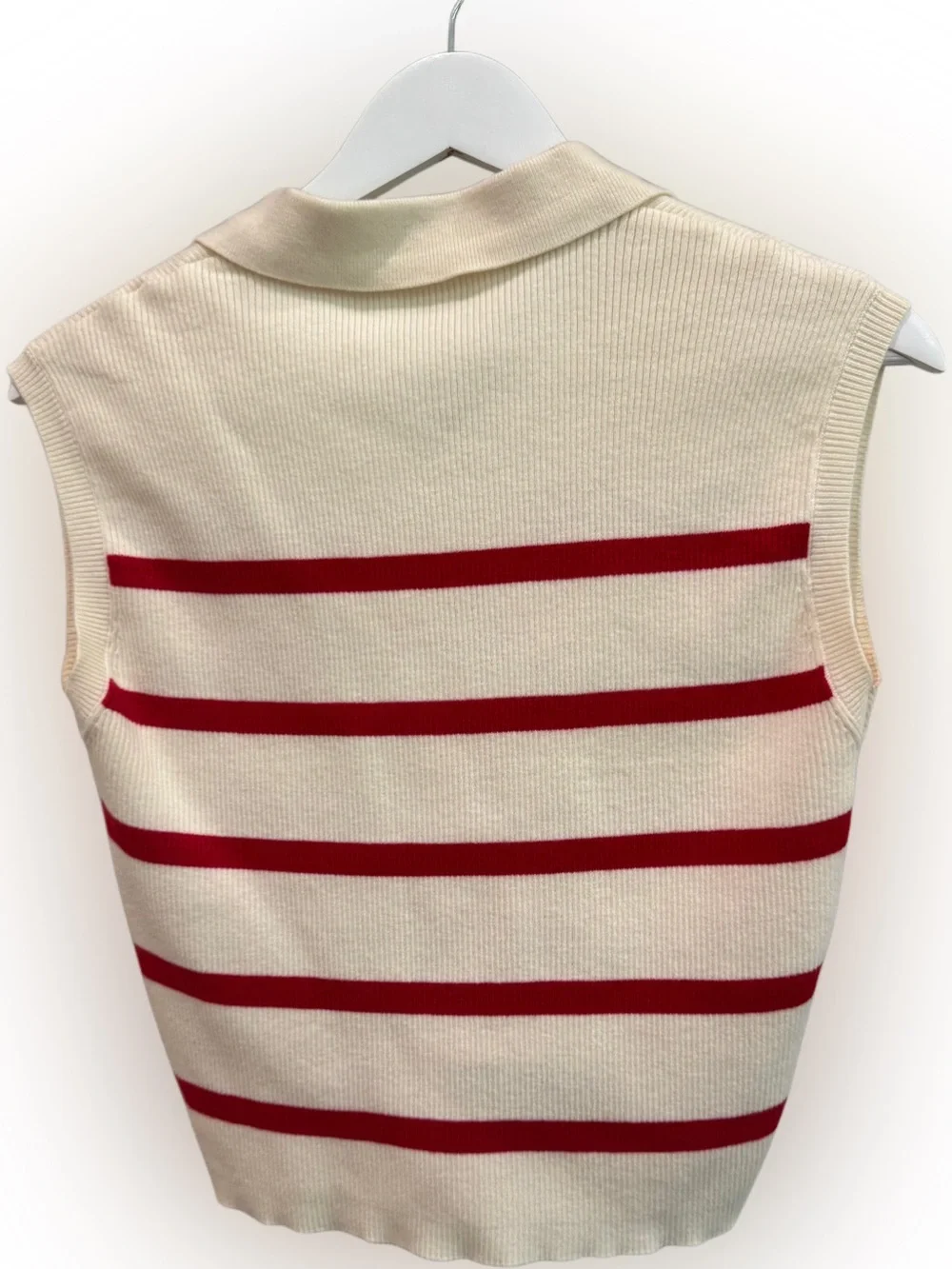 Double Zero Red and Cream Striped Sleeveless Collared Sweater Top - Picture 3 of 3